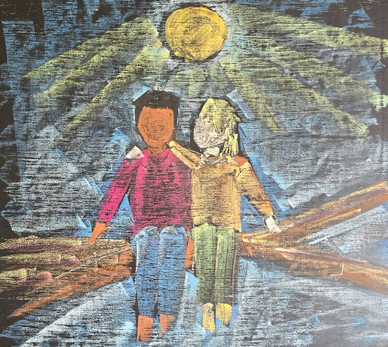 Children in Tree on Blackboard