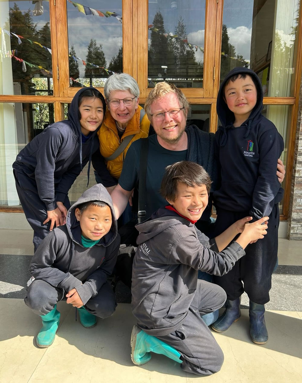 Tom and kids at Jhamtse