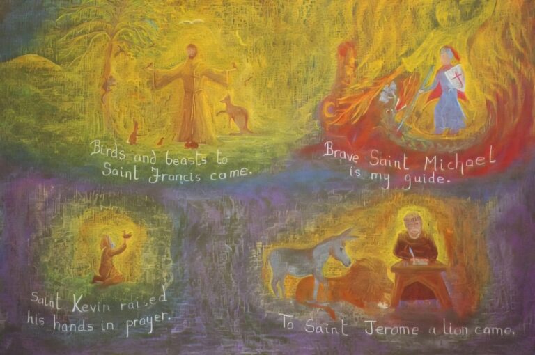 Eric's blackboard drawing of the saints