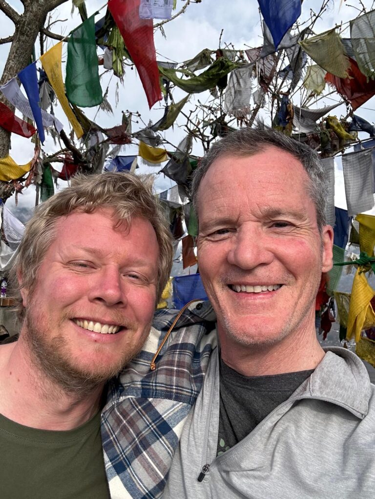 Mark with Tom at Jhamtse Gatsal in 2024.